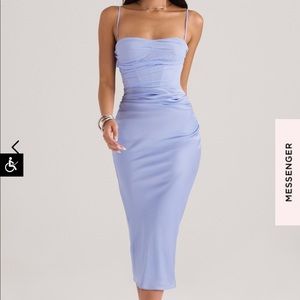 House Of CB “TEIA” Sky Draped Corset Midi Dress in Sky Blue Hue. Size small